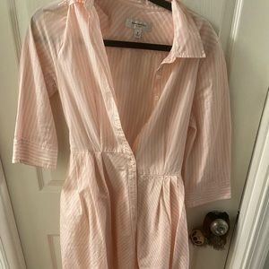 Isaac Mizrahi Pink and white striped button down dress.